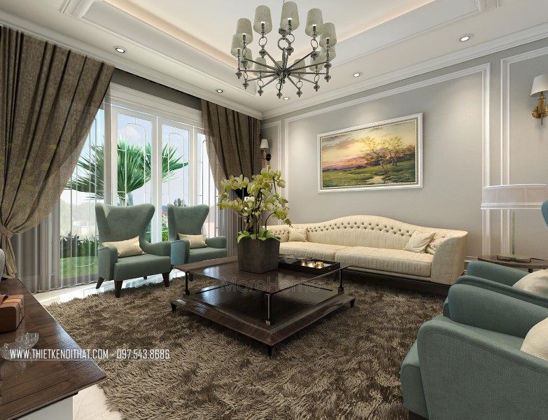 Thiết kế nội thất phòng khách nhà liên kề tại khu đô thị Văn Quán